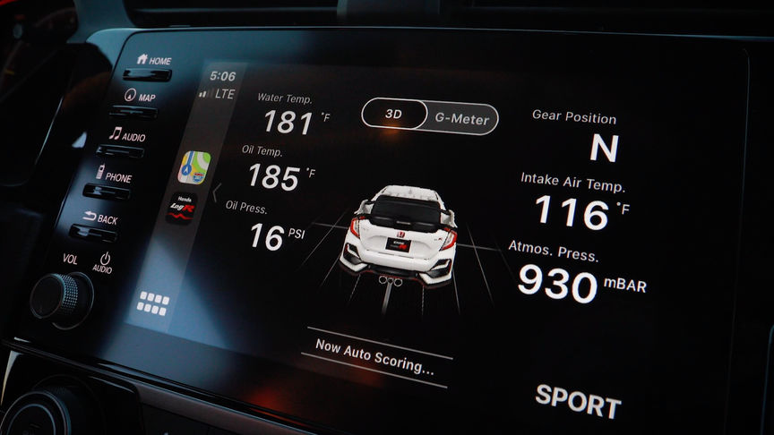 Predný trojštvrťový pohľad na model Honda Civic Type R GT na trati