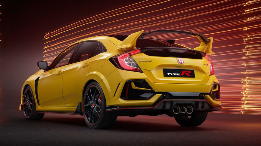Trojštvrťový pohľad spredu na model radu Honda Civic Type R